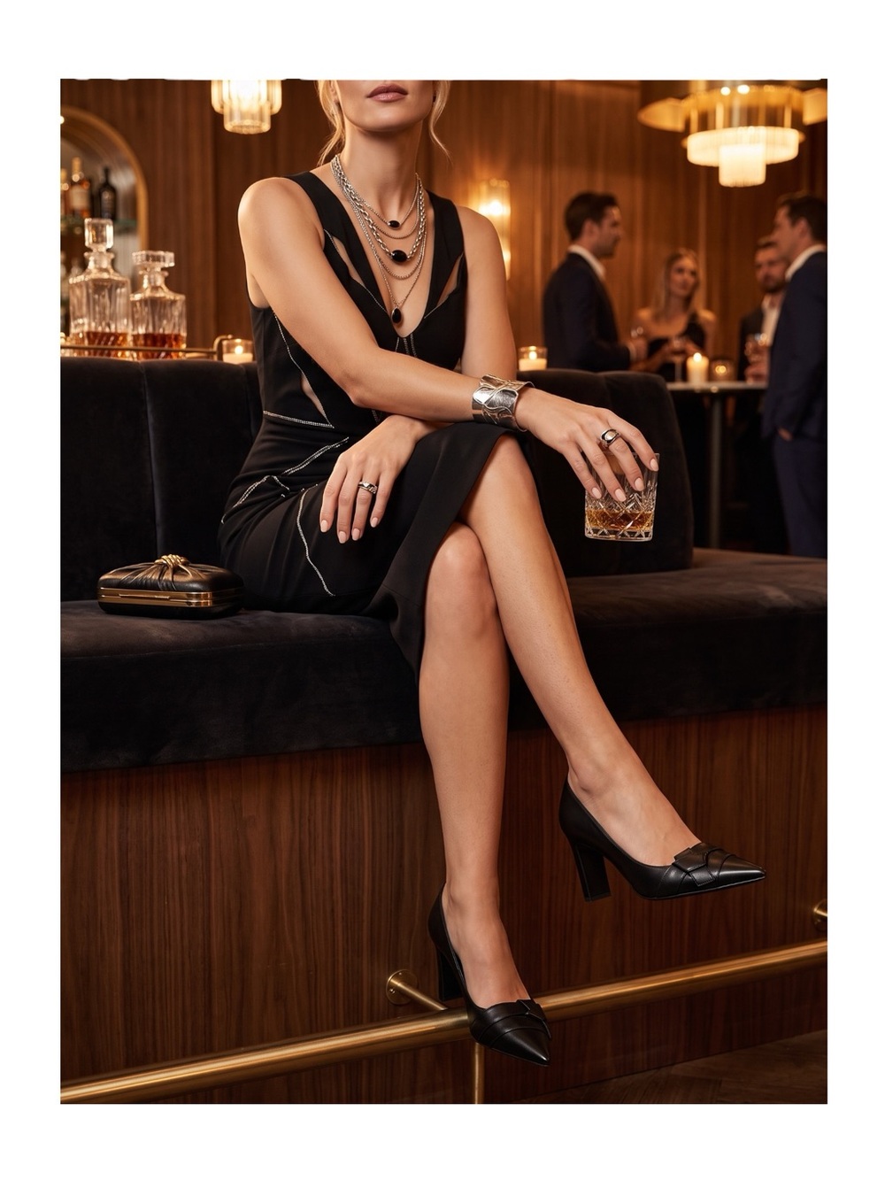 new Escada༄ Pointy Toe Bow Pumps ༄ Rectangle Shaped Mirror Heel༄ Black Leather